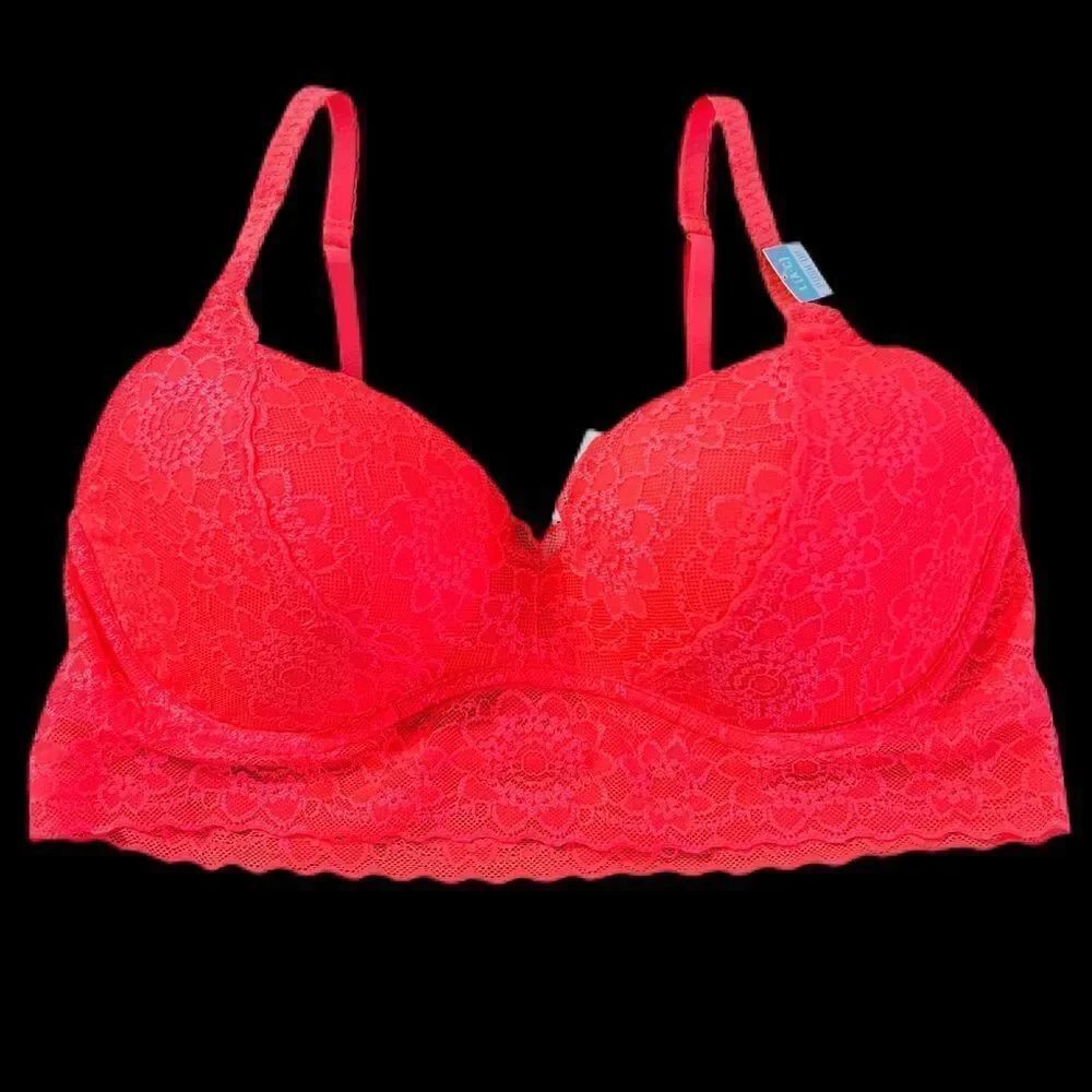 Victoria’s Secret Pink Push Up padded underwire lace Bralette Bra Orange 34DD